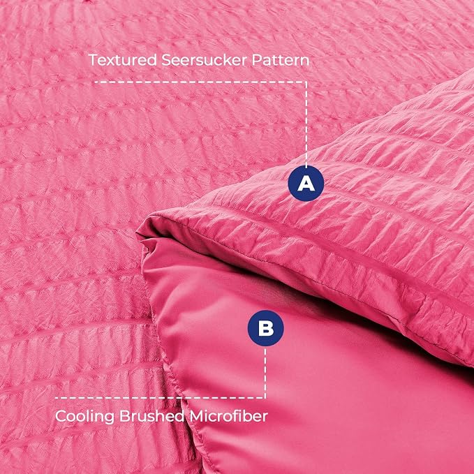 HYMOKEGE Hot Pink King Size Comforter Set Seersucker 7 Pieces, All Season - Image 4