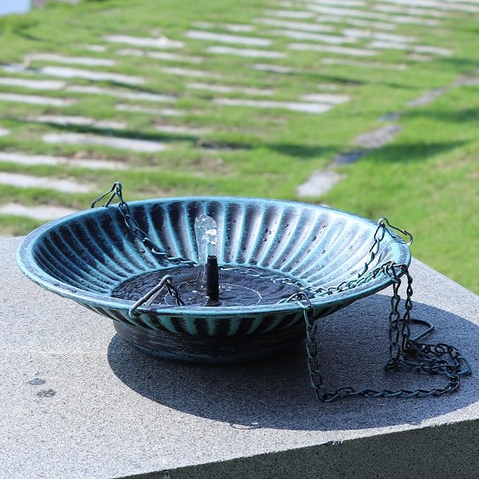 12.3" Hanging Bird Bath with Solar Fountain Bird Bath Bubbler，Birdbath Fountain - Image 8