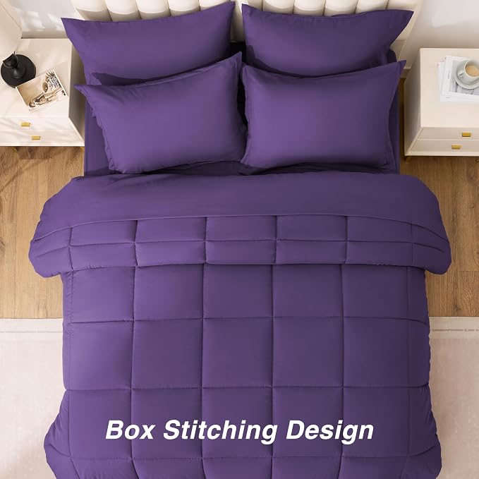 Love's cabin King Size Comforter Set Dark Purple, 7 Pieces King Bed in a Bag - Image 4