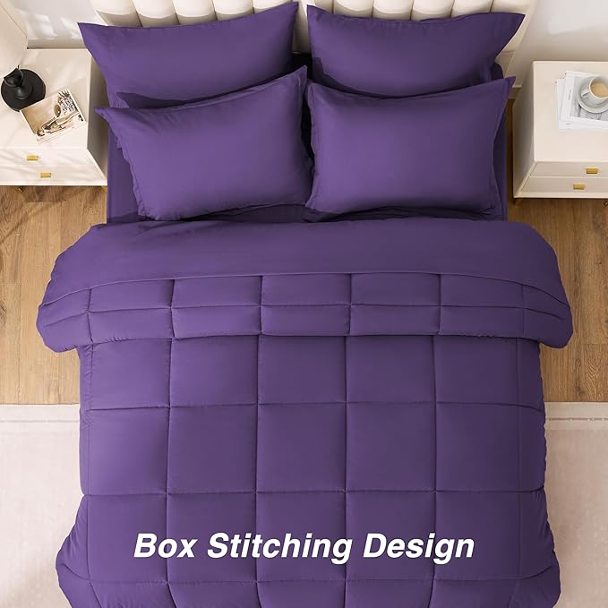 Love's cabin Queen Comforter Set Dark Purple, 7 Pieces Queen Bed in a Bag - Image 4