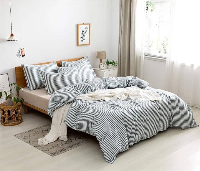 JELLYMONI 100% Natural Cotton 3pcs Striped Duvet Cover Sets, - Image 3