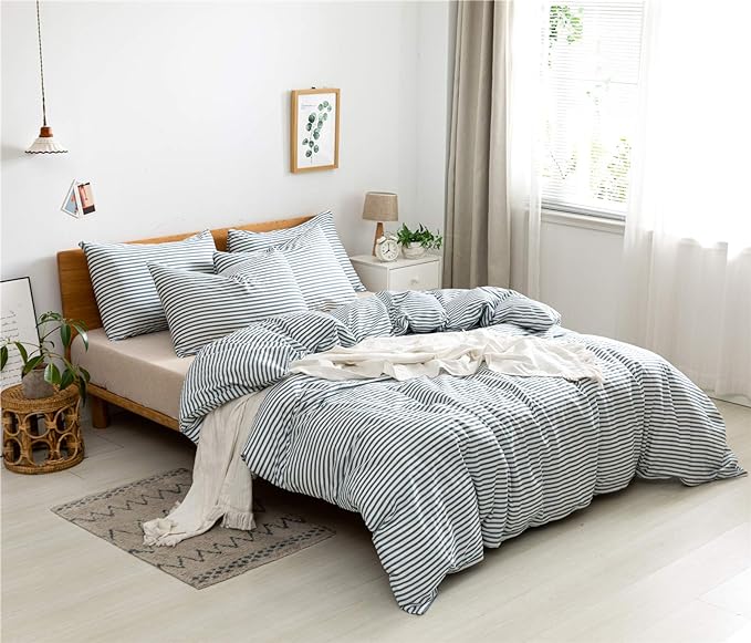 JELLYMONI 100% Natural Cotton 2pcs Striped Duvet Cover Sets, - Image 3