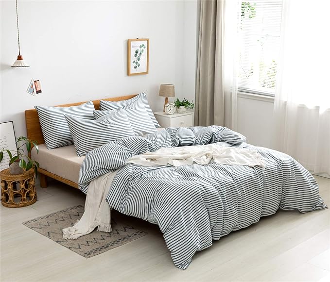 JELLYMONI 100% Natural Cotton 3pcs Striped Duvet Cover Sets, - Image 3