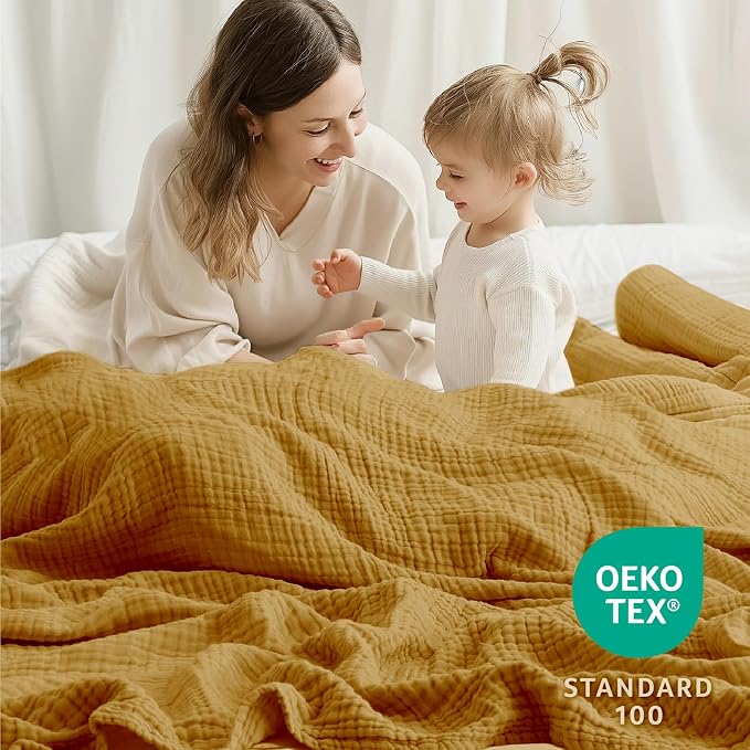 100% Cotton Muslin Blanket King 108" x 90", 6 Layers Breathable and Lightweight - Image 4