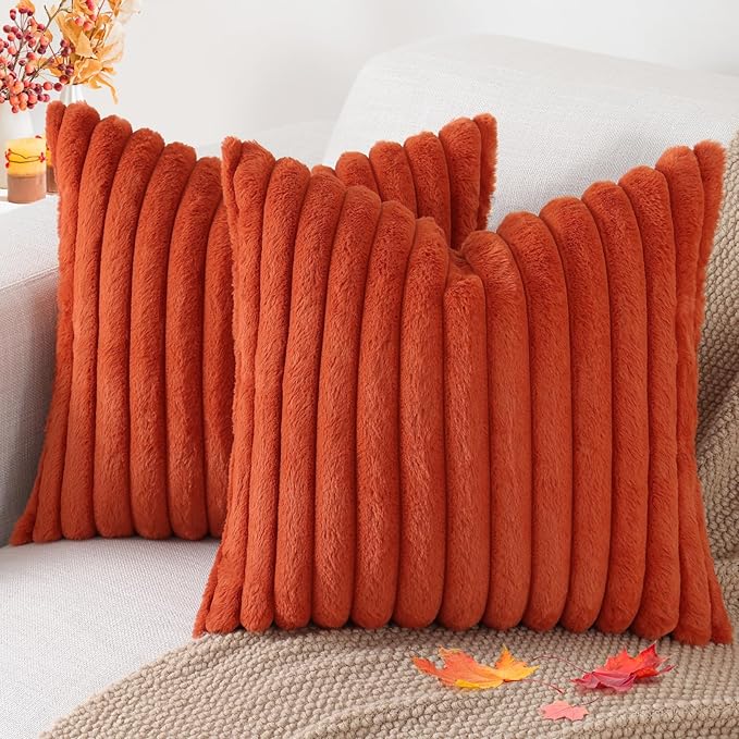 Pallene Faux Fur Plush Fall Throw Pillow Covers 24x24 Set of 2, Luxury Soft by PALLENE