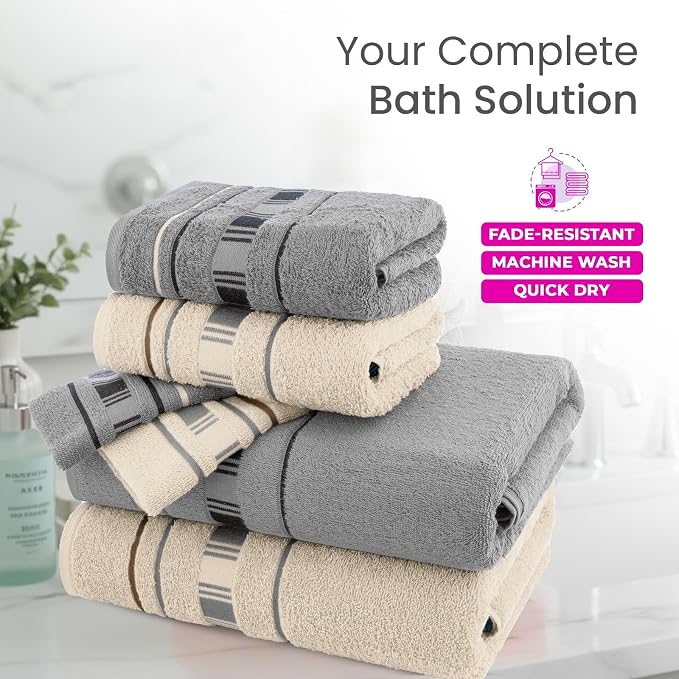 CASA COPENHAGEN X Line 6Pcs 100% Egyptian Cotton Large Designer Towels Gift - Image 2