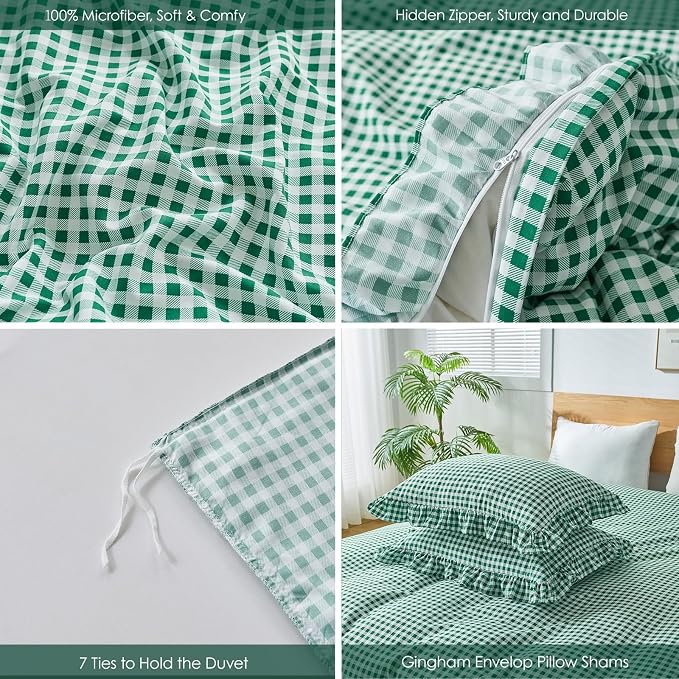 Gingham Duvet Cover Full Size, 3 Pieces Soft Breathable Microfiber Plaid - Image 2