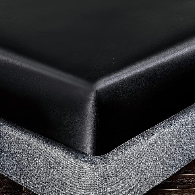 Homiest Black Satin Fitted Sheet Full Size Deep Pocket Luxury & Ultra Soft - Image 3