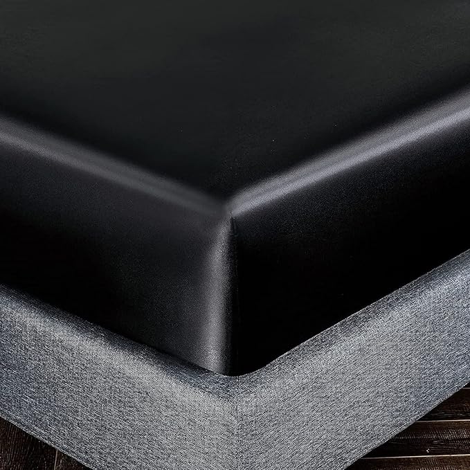 Homiest Black Satin Fitted Sheet Queen Size, Deep Pocket, Luxury & Ultra Soft - Image 3