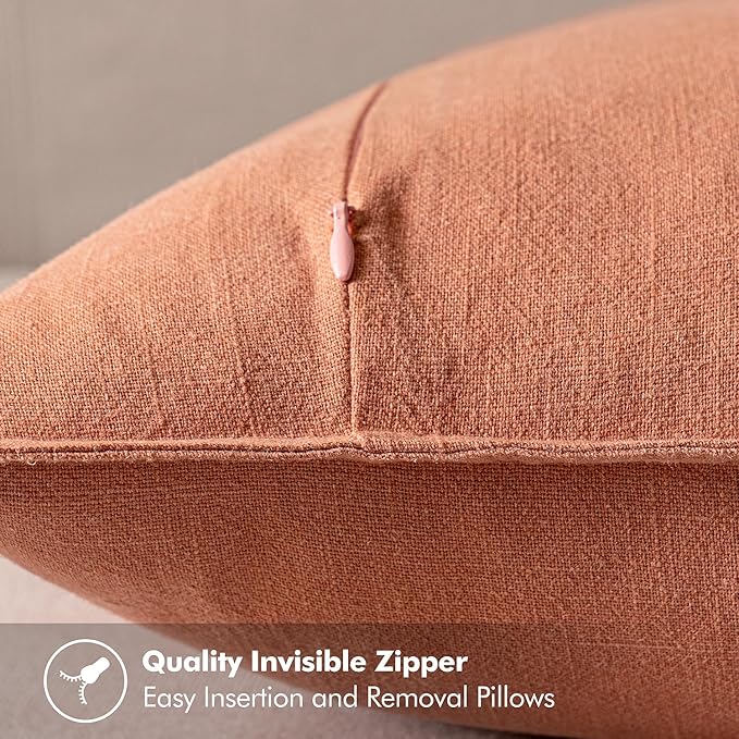 MIULEE Decorative Linen Pillow Covers 18x18 Inch Coral ​Boho Farmhouse​ - Image 3
