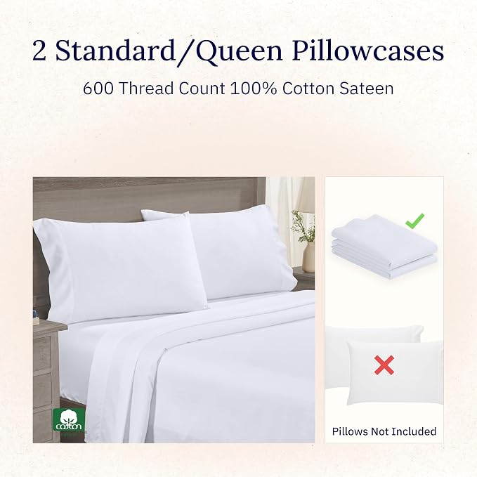 CALIFORNIA DESIGN DEN Luxuriously Soft Hotel Quality 600 Thread Count, 100% - Image 4