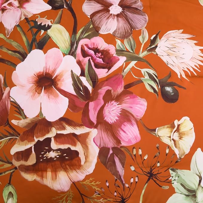 Luxudecor Terracotta Floral Comforter Set King Size 7 Piece, Flower Bed in a Bag - Image 6