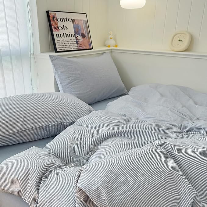 mixinni Blue Striped Duvet Cover Twin Size - Image 6