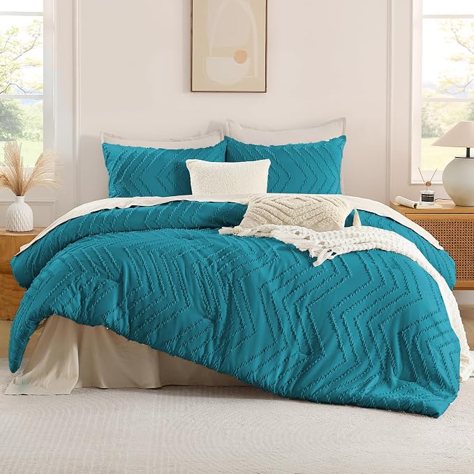 Andency Turquoise Comforter Set Queen Size, Boho Soft Warm Tufted Bedding - Image 2