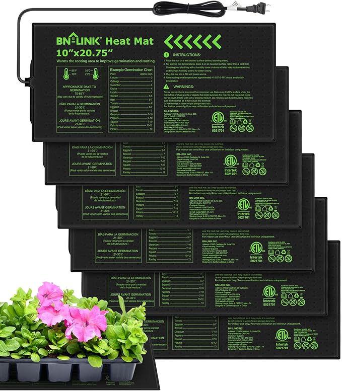 BN-LINK Seedling Heat Mats for Seed Starting 10" x 20.75", 6 Pack Waterproof by BN-LINK