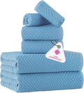 CASA COPENHAGEN Wave Textured 6 Pieces Towel Set- Dusty Blue, 550 GSM 2 Bath by CASACOPENHAGEN