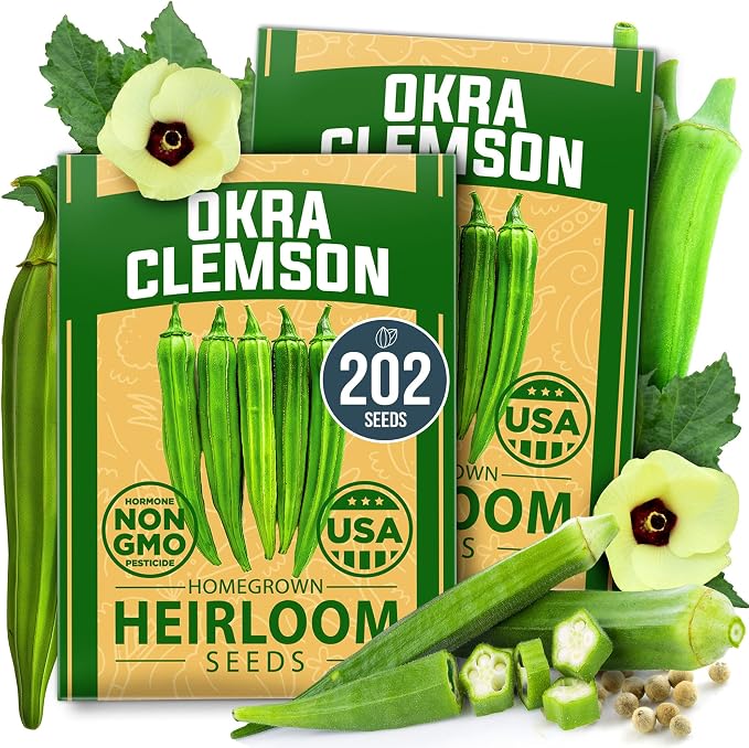 HOME GROWN Clemson Spineless Okra Seeds 202+ Heirloom Non-GMO Seeds by HOMEGROWN