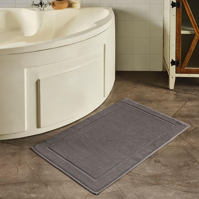 Hawmam Linen Cool Grey Bath Mats, 21 x 34 inches, Banded Design, Highly - Image 4