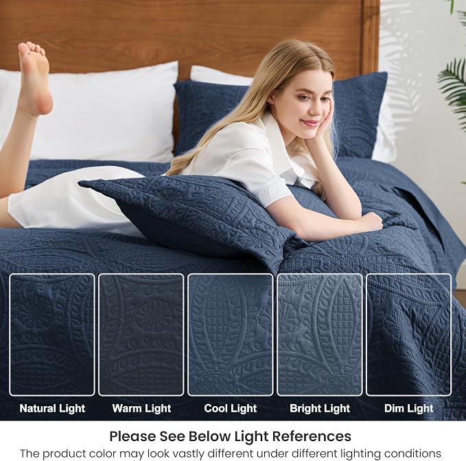 Love's cabin Oversized King Size Quilt Bedding Set Navy Bedspreads - Image 6