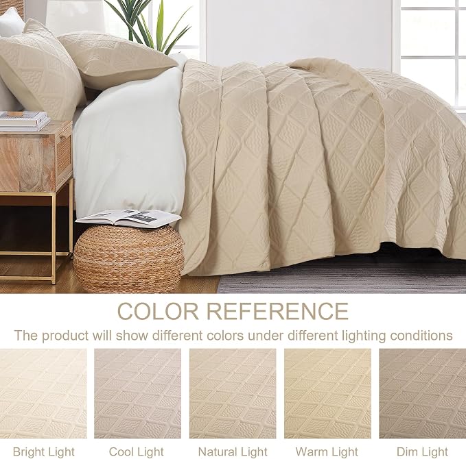 Yiran Camel Quilt Set King Size, 3 Piece Reversible Bedspreads Bedding Set - Image 7