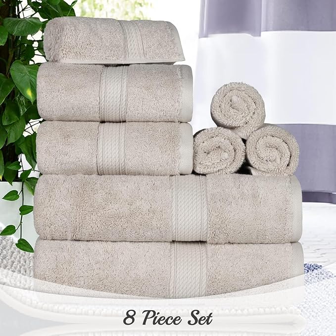 SUPERIOR Egyptian Cotton Pile 8 Piece Towel Set, Includes 2 Bath, 2 Hand - Image 2
