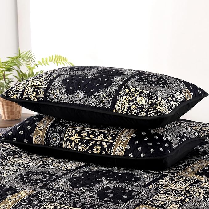 Cottolester Boho Patchwork Quilt Set King Size, Paisley Floral Bedding Set Soft - Image 7