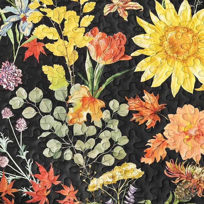 Yiran California King Quilt Set Black, Sunflower Floral Colorful Bedspreads - Image 5