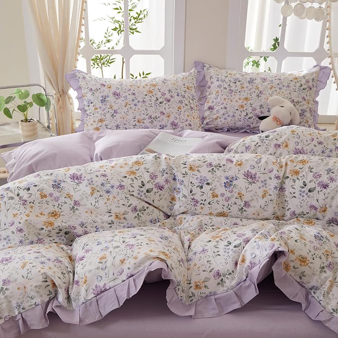 mixinni Floral Duvet Cover Set Twin Size, 100% Cotton 3-Piece Bedding Set - Image 5