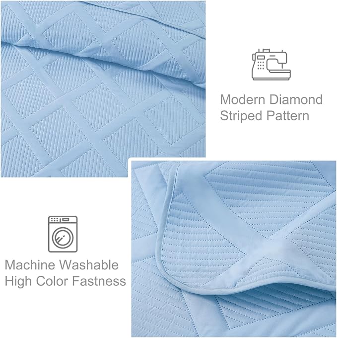 Exclusivo Mezcla Quilt Set Oversized King Size, 3 Pieces Sky Blue Cal King - Image 3