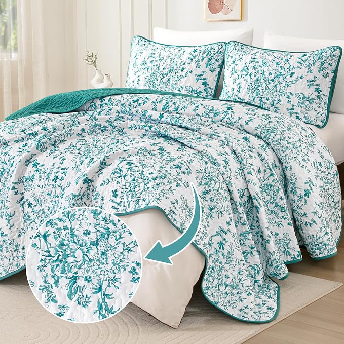 WONGS BEDDING Quilt Queen Size, Teal Quilt Bedding Set - Image 2
