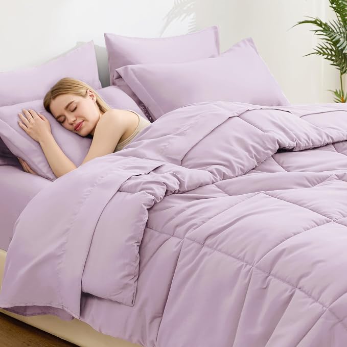 Love's cabin Queen Comforter Set Light Purple, 7 Pieces Queen Bed in a Bag - Image 3