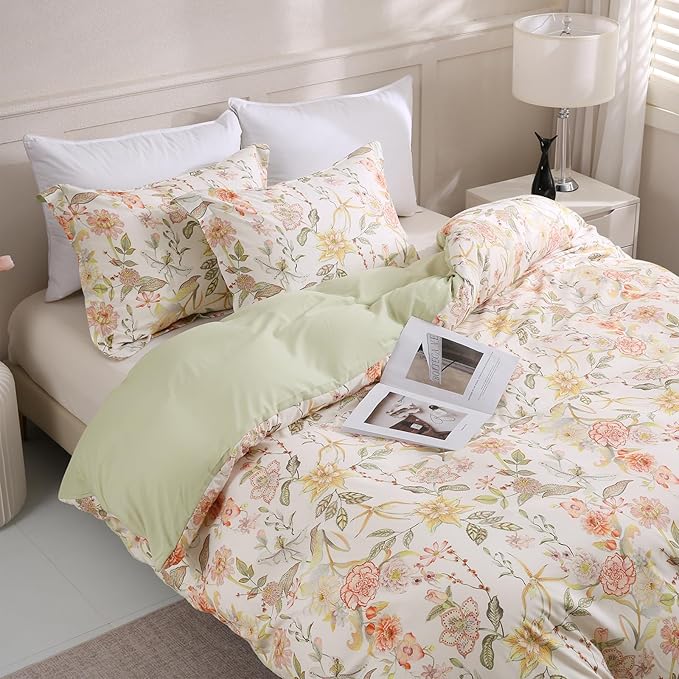 LONAVA Queen Floral 3 Pcs Duvet Cover Set, Breathable Soft Microfiber Glass by LONAVA