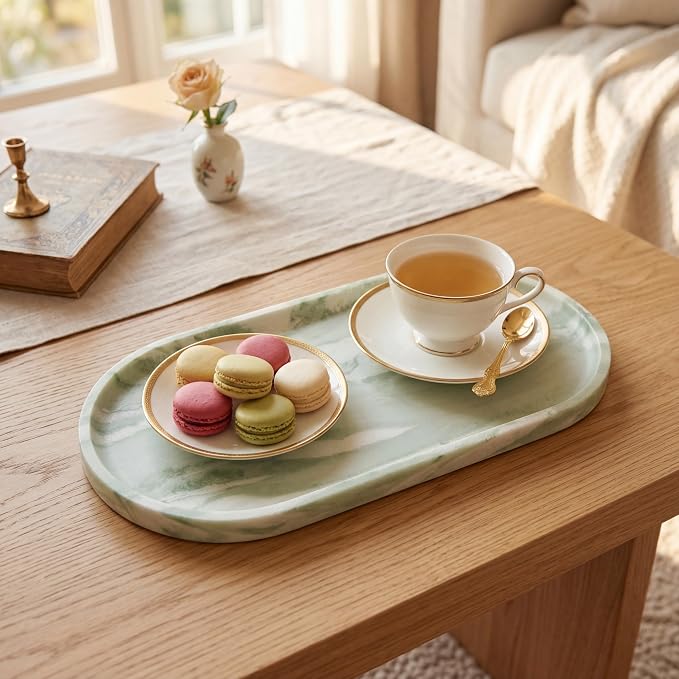 YKAJO Oval Real Marble Tray for Bathroom Kitchen Counter Stone Decorative - Image 7