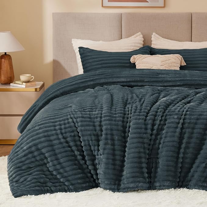 BEDELITE Fleece Twin Comforter Set -Super Soft & Warm Fluffy Dark Grey Bedding by BEDELITE