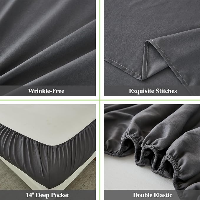 ILAVANDE Grey Queen Sheets Set 6 Piece, Hotel Luxury Super Soft 1800 Series - Image 5