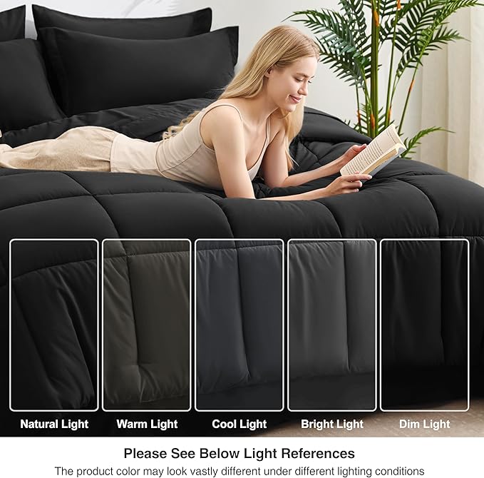 Love's cabin Twin XL Comforter Set Ash Black, 5 Pieces Twin XL Bed in a Bag - Image 7