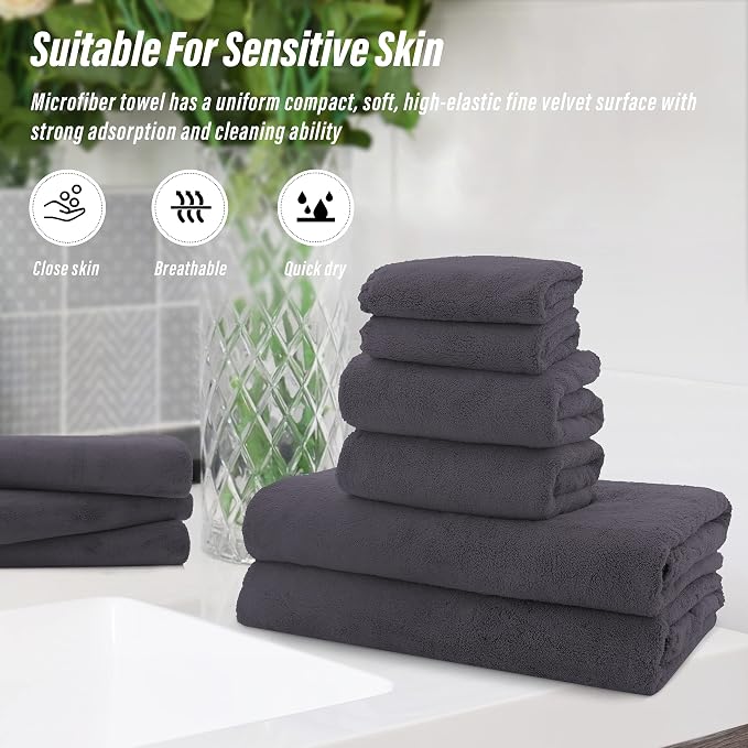 MOONQUEEN Ultra Soft Towel Set-Quick Drying-2 Bath Towels 2 Hand Towels 2 - Image 7