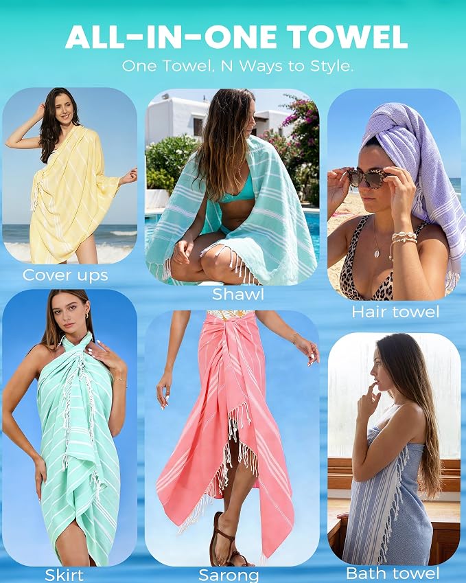 2 Packs Cotton Turkish Beach Towels Quick Dry Sand Free Oversized Bath Swim - Image 6