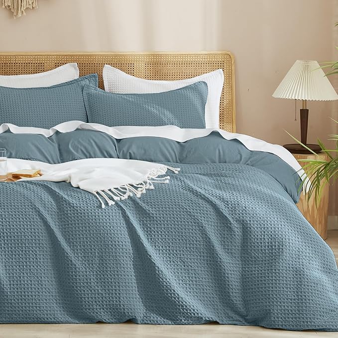 PHF Waffle Duvet Cover Set King Size, No Snagging Ultra Soft Luxury Textured by PHF