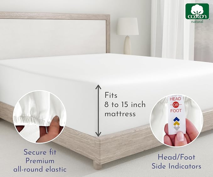 2 Twin XL Fitted Sheets, 400 Thread Count 100% Cotton Sateen Fitted Sheets - Image 6