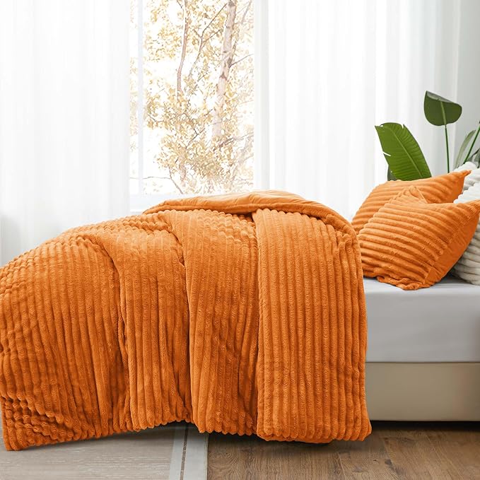 BEDELITE Fleece Twin Comforter Set -Super Soft & Warm Fluffy Burnt Orange - Image 2
