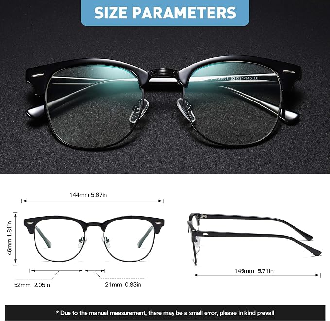 Blue Light Blocking Glasses Retro Semi Rimless UV400 Clear Lens Computer Eyewear - Image 2