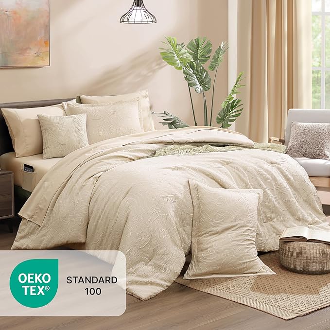 Monbix King Size Comforter Set, Birch Marble Pattern King Size Bed Set - Image 5