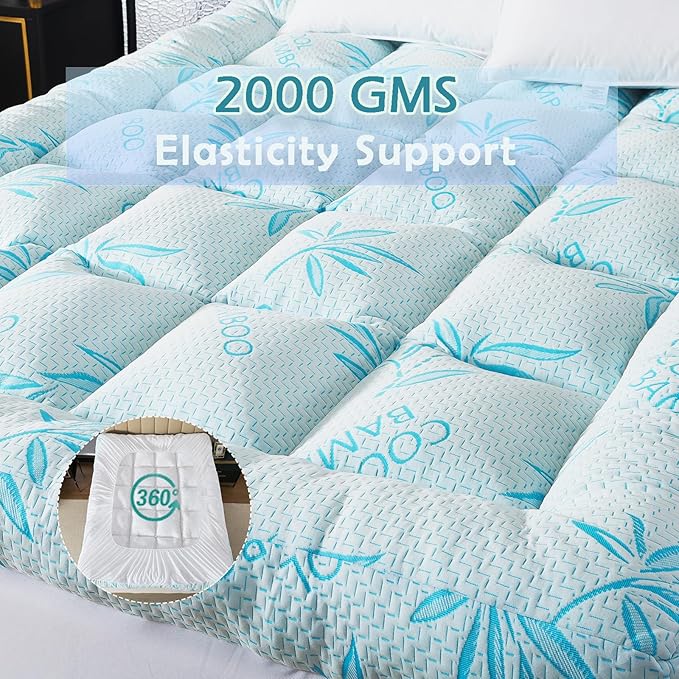 WhatsBedding 5 Inch Queen Mattress Topper Breathable Bamboo Viscose Air Layer - Image 2