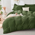 HYMOKEGE Olive Green Duvet Cover Full Size, Ultra Soft 3-Piece Seersucker Duvet by HYMOKEGE