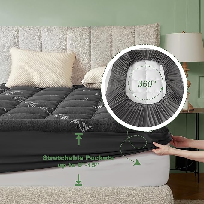 BEDLORE Full Size Mattress Topper Viscose Derived from Bamboo, Thick Pillow Top - Image 6