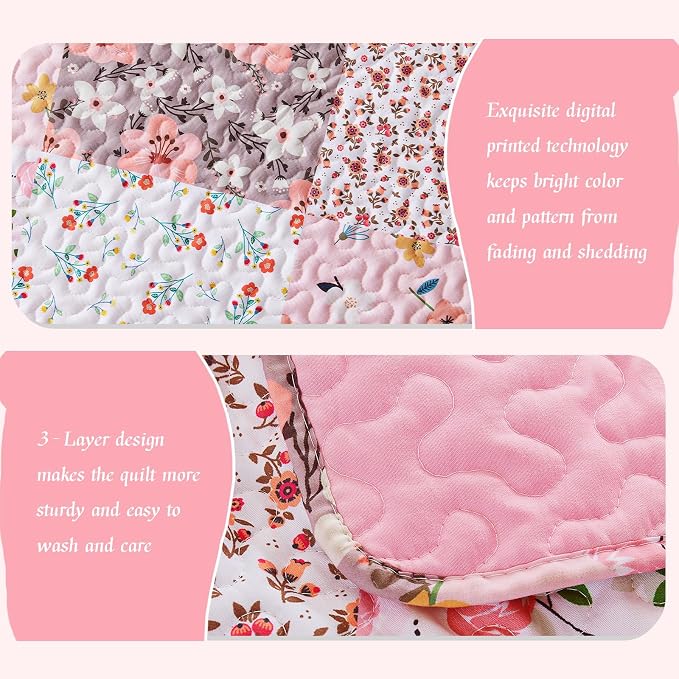 Whale Flotilla Patchwork Quilts Queen Size, Extra Soft Boho Floral Bedspreads - Image 4