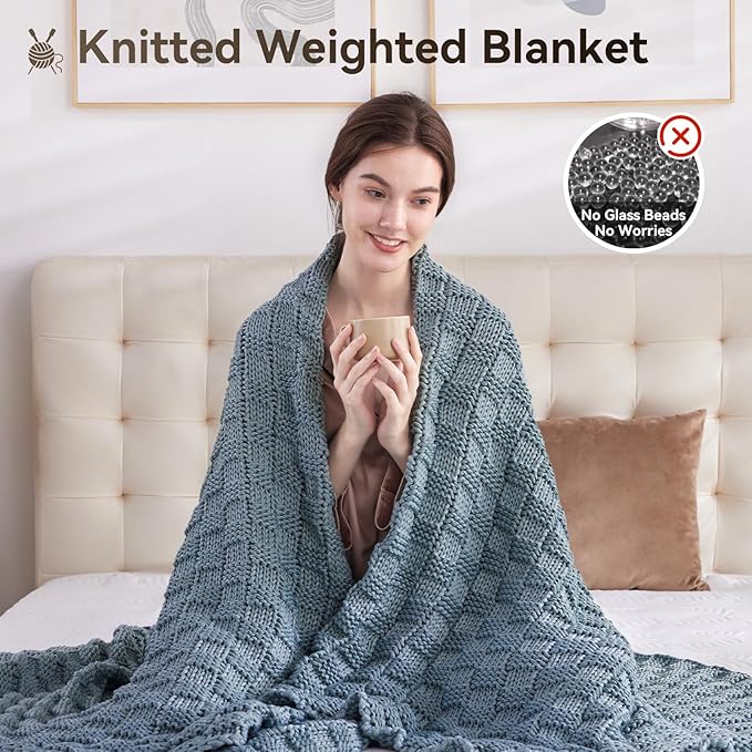 Knitted Weighted Blanket for Adult, No Beads Heavy Blanket 60” x 80'' 17lbs - Image 5
