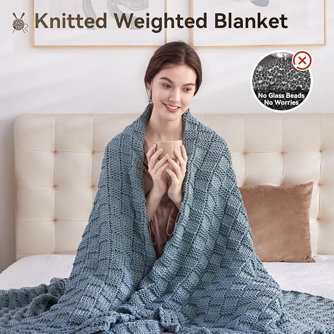 Knitted Weighted Blanket Kids, No Beads Heavy Blanket 40” x 60'' 7lbs, - Image 5