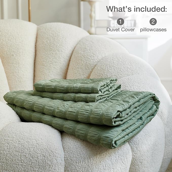JELLYMONI Dark Green Duvet Cover Twin Size, Soft Breathable Seersucker Duvet - Image 6